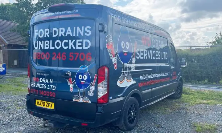 WD Drain Services van attending a blocked drain call in Chester